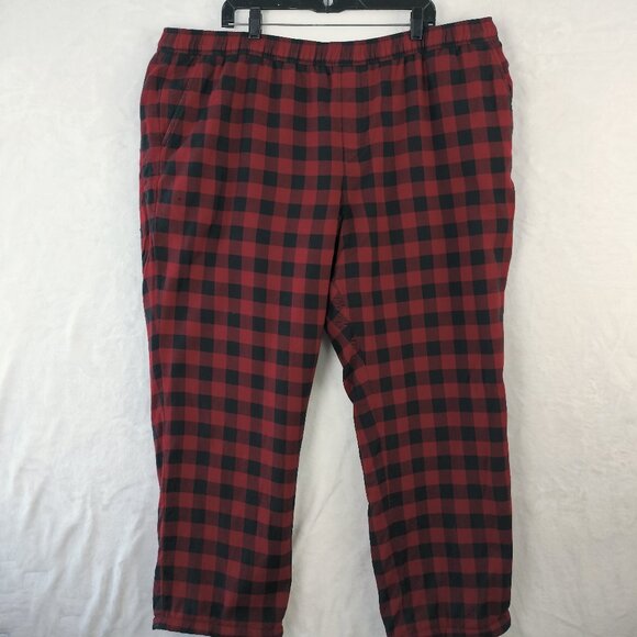 LL Bean Mens Fleece Lined Flannel Lounge Pants Size XXL Red Buffalo Plaid Pajama - Picture 1 of 12